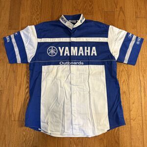 Yamaha Outboards Shirt Mens Large Blue White Team Button Up Short Sleeve Racing